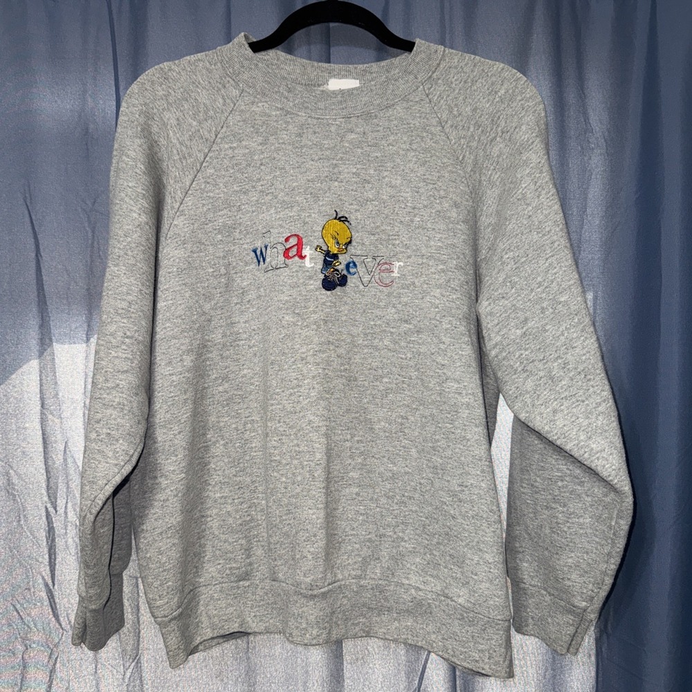 Vintage 1998 Looney Tunes Tweety Bird Whatever Embroidered Sweatshirt USA Large